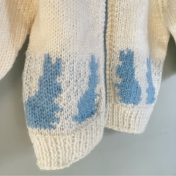 Handmade Knit Blue Bunny Rabbit Zip Up White Sweater Jacket Coat Child 4T 5T - Picture 10 of 13